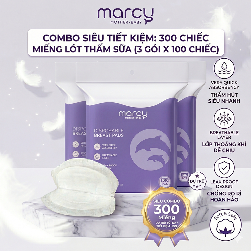 Combo 300 Miếng Lót Thấm Sữa MARCY