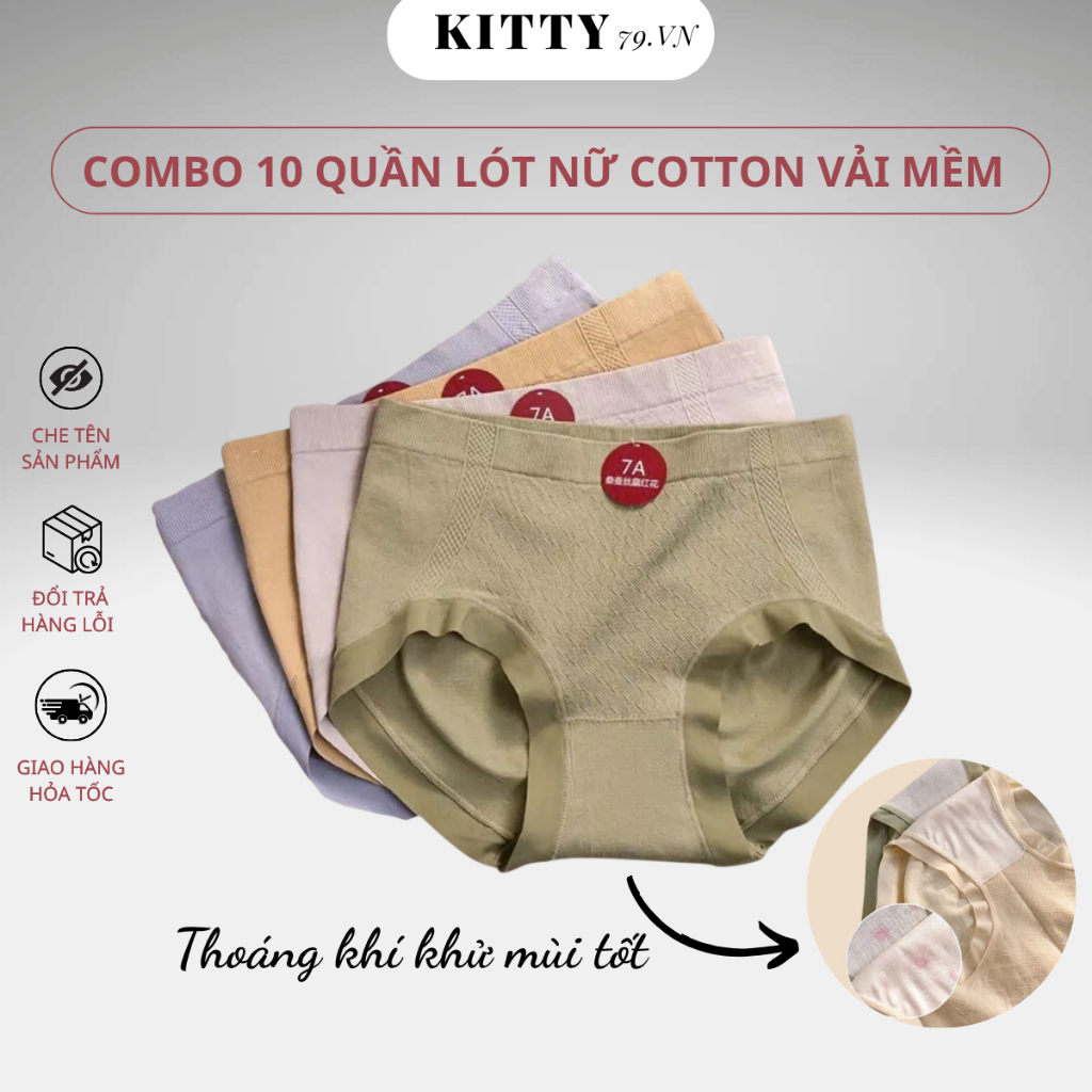 Sét 10 Quần Lót Nữ cotton 7a co dãn 4 chiều thấm hút mồ hôi đũng kháng khuẩn 715