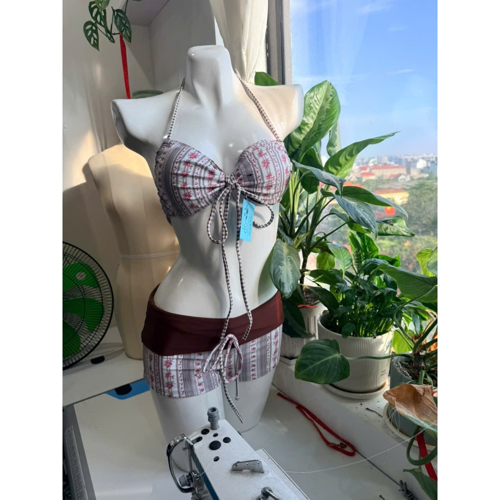 ảnh thật/ Bộ Đồ Bơi Bikini 2 Mảnh Cạp Cao Dạng Quần Short Họa Tiết Hoa Nhí Vintage Đồ Tắm Biển | BigBuy360 - bigbuy360.vn