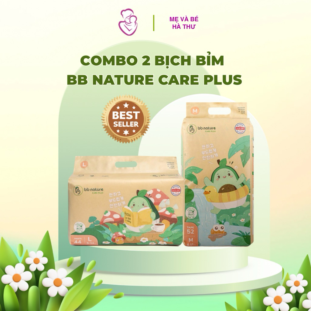 Combo 2 bịch bỉm BB Nature care plus đủ size NB/S/M/L/XL/XXL/3XL/4XL cho bé