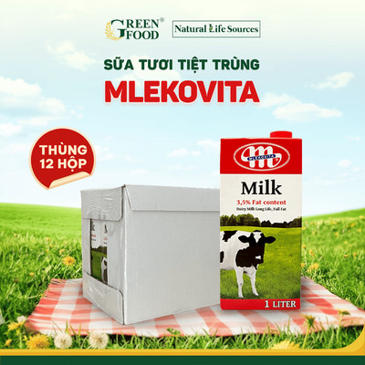 Thùng 12 Hộp Sữa Tươi Tiệt Trùng Mlekovita Nguyên Kem 1L - Độ béo 3.5%, Giàu Canxi, Nhập Khẩu Ba Lan