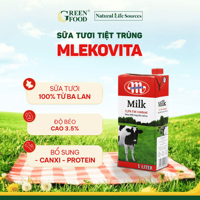 Sữa Tươi Tiệt Trùng Mlekovita Nguyên Kem 1L - Độ Béo 3.5%, Không Đường, Nhập Khẩu từ Ba Lan
