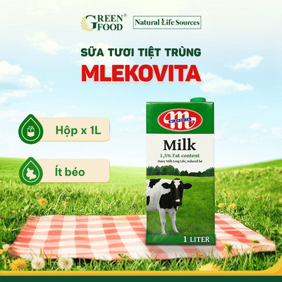 Sữa Tươi Tiệt Trùng Mlekovita Ít Béo 1L - 1.5% Béo, Phù Hợp Ăn Kiêng, từ Ba Lan