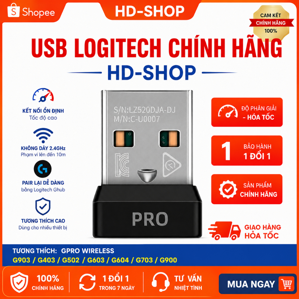Đầu Thu USB Receiver dùng cho Logitech GPro Wireless, G403, G502, G603, G703, G903