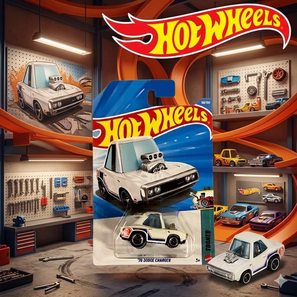 Mô Hình Xe Hot Wheels '70 Dodge Charger White Xe Mô Hình 1:64 Chính Hãng