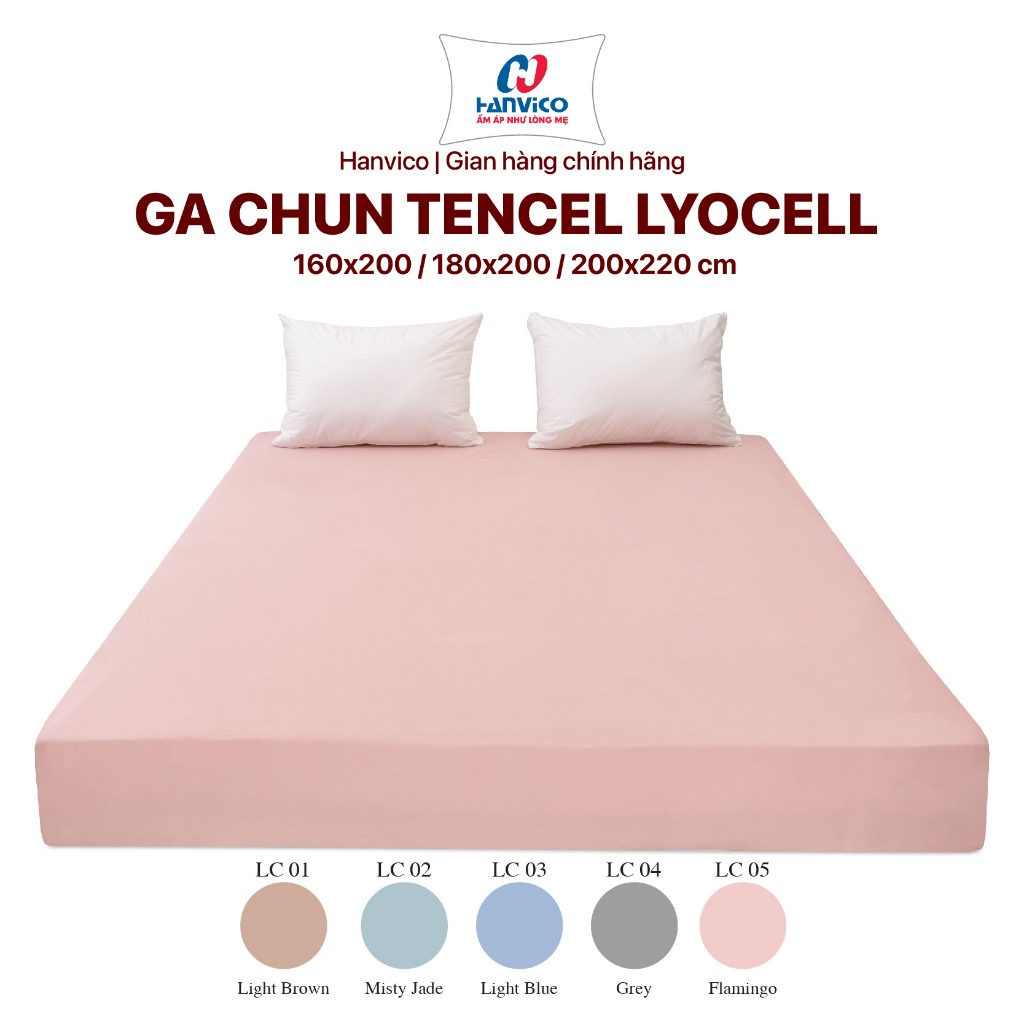Ga giường Hanvico Tencel Lyocell cao cấp, ga bọc chun trải nệm 1m6x2m, 1m8x2m, 2mx2m2 mềm mại, thoán