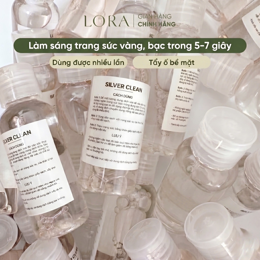 Combo Nước Làm Sáng Trang Sức Vàng Bạc Nano 50ml Và Khăn Lau Làm Sáng Trang Sức LORA Dùng Hơn 50 Lần