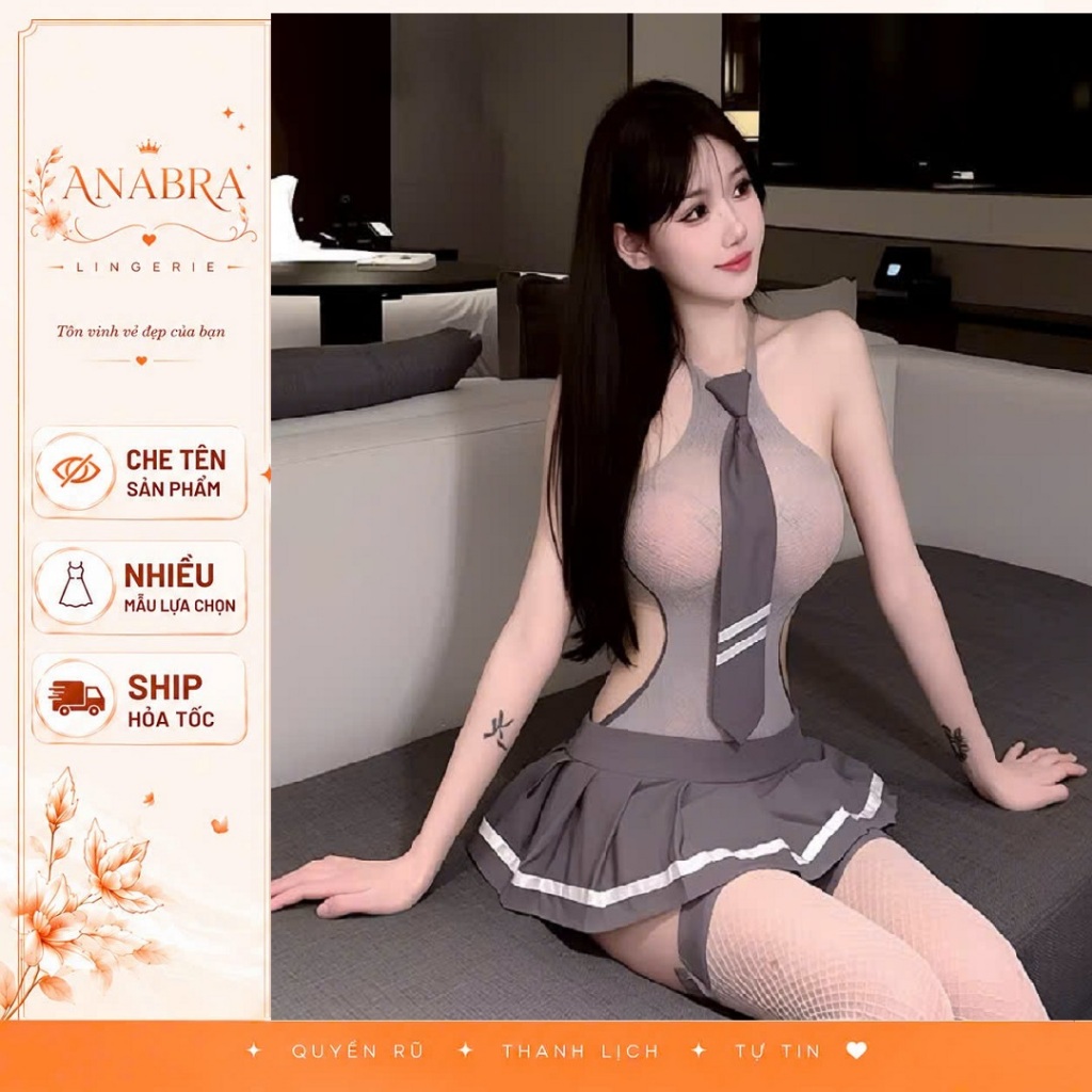 Váy ngủ cosplay xám kèm cavat 602