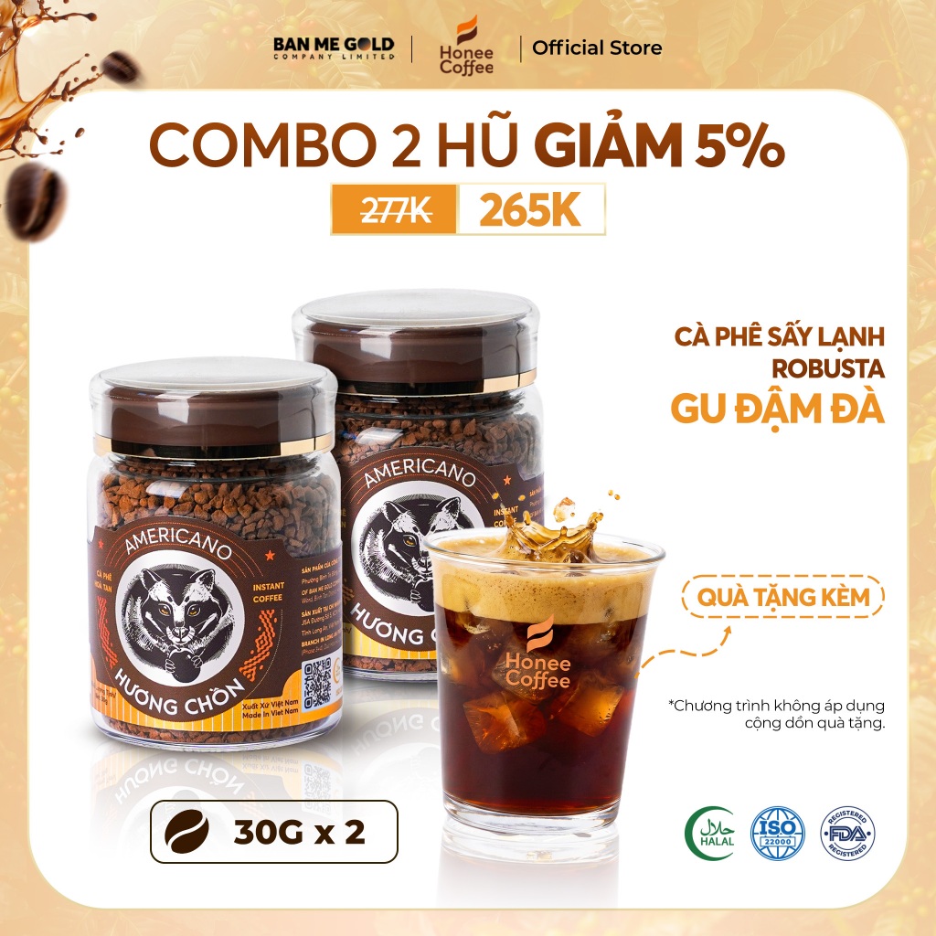 [2 HŨ TẶNG LY] Combo 2 Hũ Cà Phê Sấy Lạnh Robusta (30g x 2) - Cafe Sấy Lạnh Đậm Vị - X2 Tiện Lợi Từ 