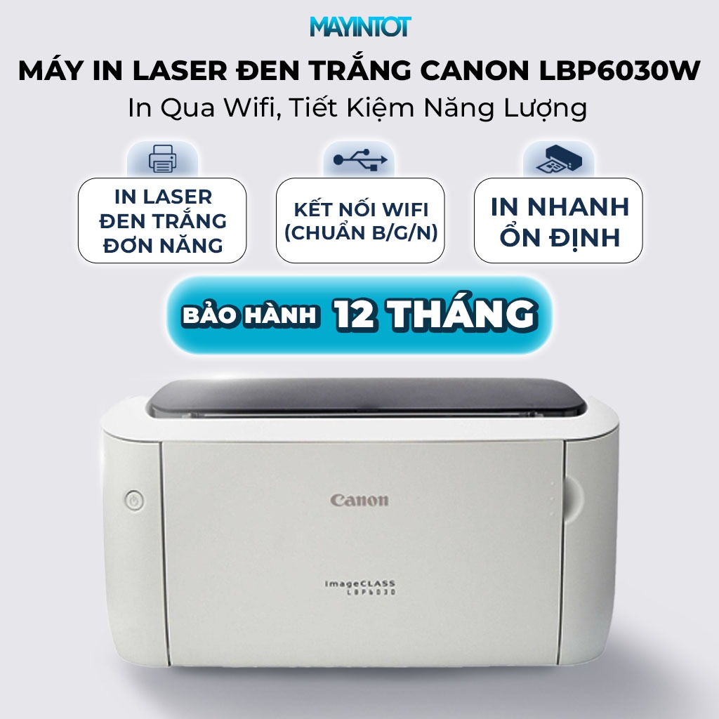 Máy In Laser Đen Trắng Canon LBP6030W - In Qua Wifi, Tiết Kiệm Năng Lượng, Thiết Kế Nhỏ Gọn | Máy In