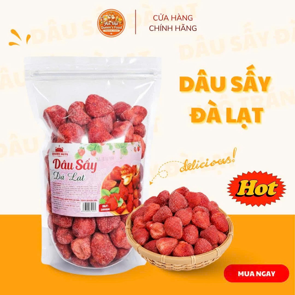 Dâu Tây Sấy Thăng Hoa Loại 1 Queen Nuts Túi 300g 500g 1kg - Dâu Tây Sấy Nguyên Quả Ăn Vặt Vị Chua Ng