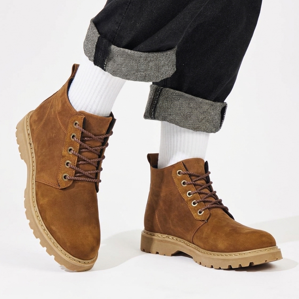 Giày Boot Nam Crazy Horse Da Ngựa Sáp J1, Giày Boot Nam Cổ Lửng Đế Cao Su Phong Cách Cá Tính