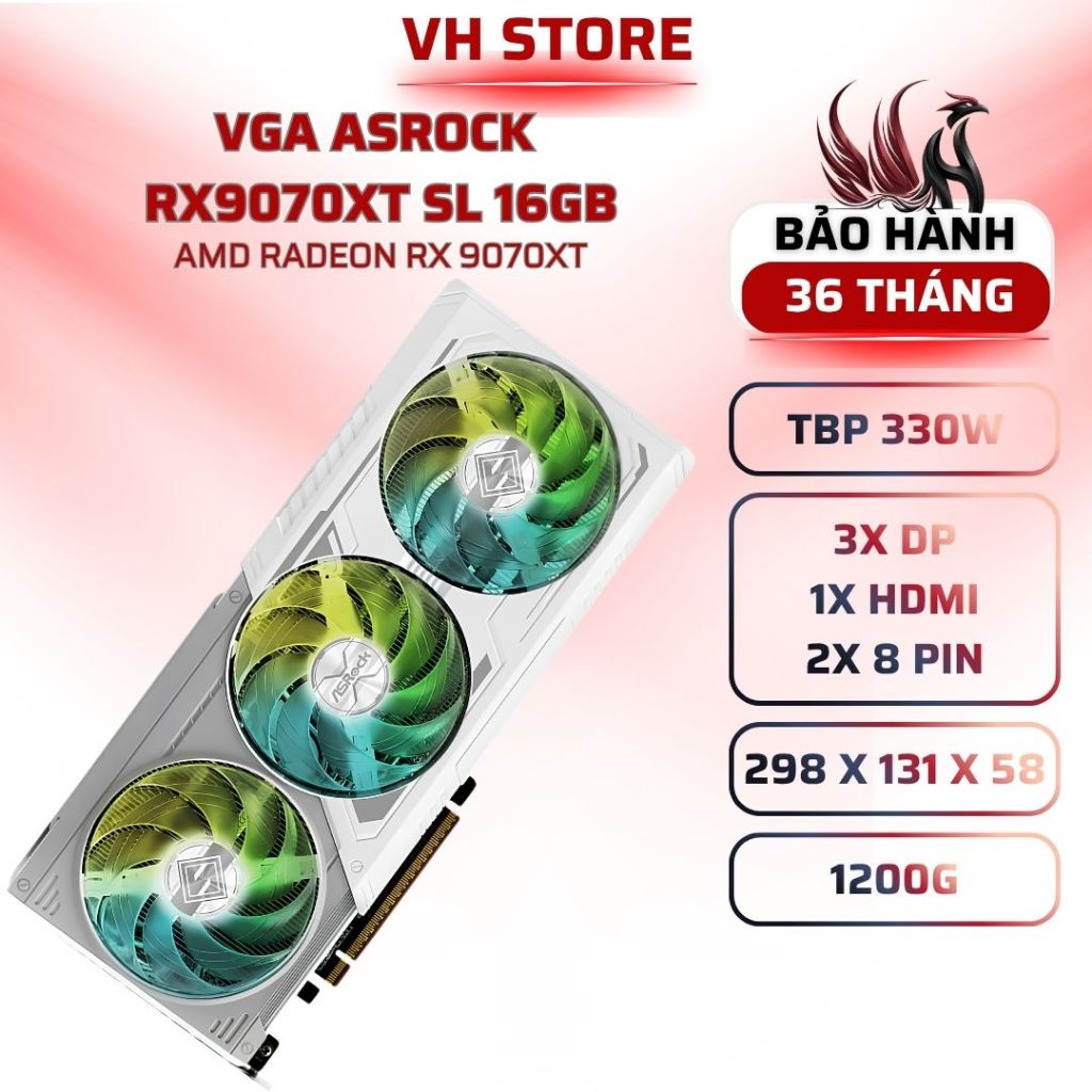 VGA AMD Radeon RX 9070 XT STEEL LEGEND 16GB GDDR6 PCIe 5.0 Gaming - BẢO HÀNH 36 THÁNG - VHSTORE