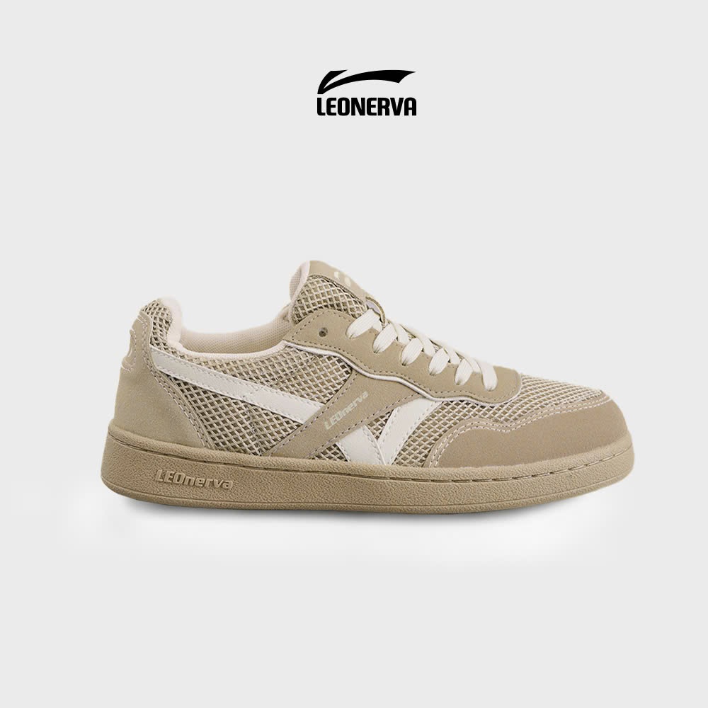 Giày Thể Thao Sneaker Unisex LEONERVA 808 Lưới VS2 - Nâu Full Vạch Trắng