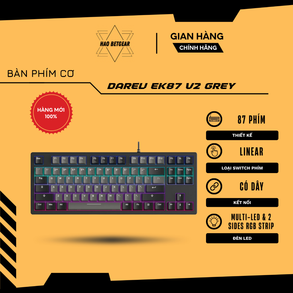Bàn phím cơ DAREU EK87 V2 đen dream switch NEW - Hàng chính hãng, Bảo hành 24 tháng
