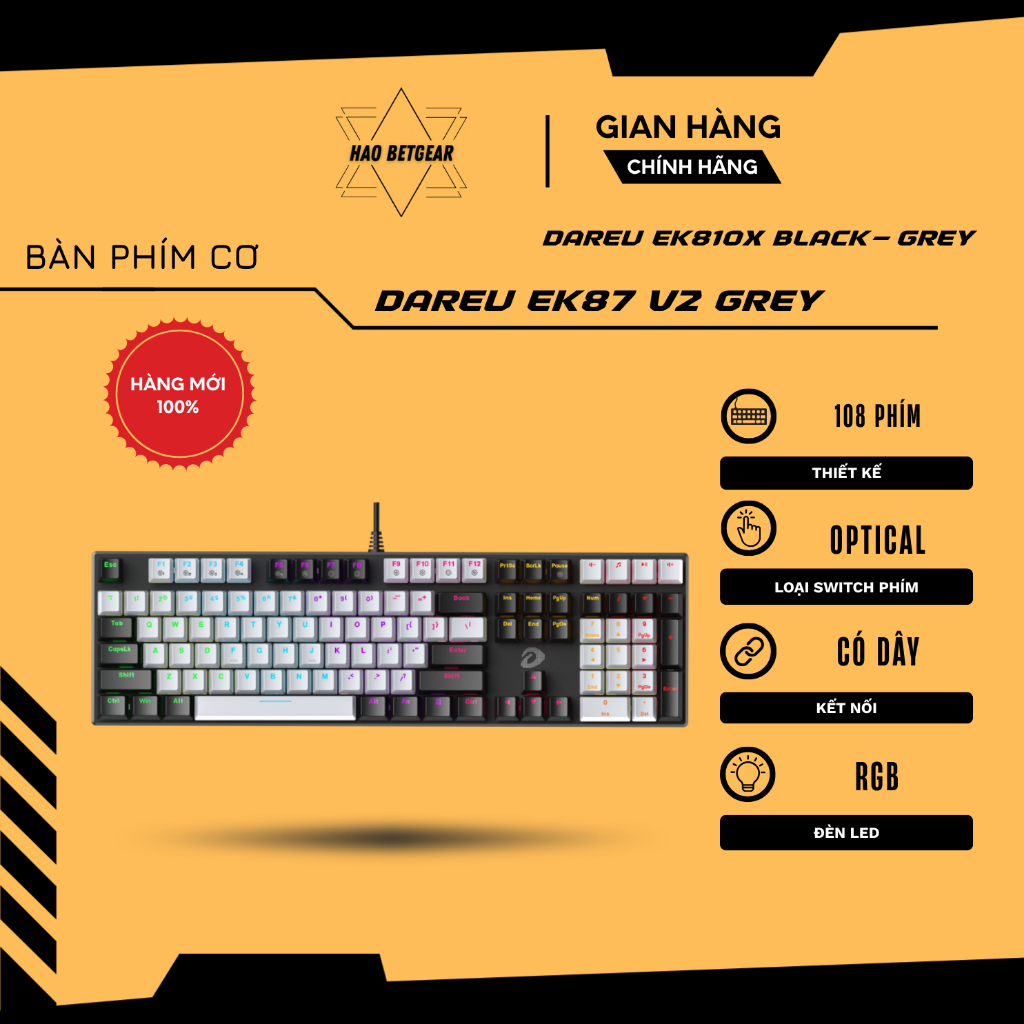 Bàn phím cơ GAMING DAREU EK810X NEW - Hàng chính hãng, Bảo hành 24 tháng