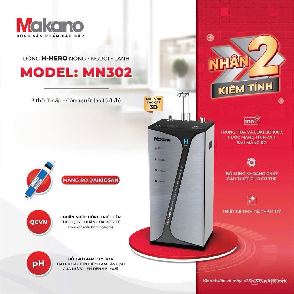 Máy Lọc Nước RO Nóng Nguội Lạnh Makano MN302 (11 Lõi Cao Cấp) - Nhân Đôi Kiềm Tính Alkaline, Màng RO