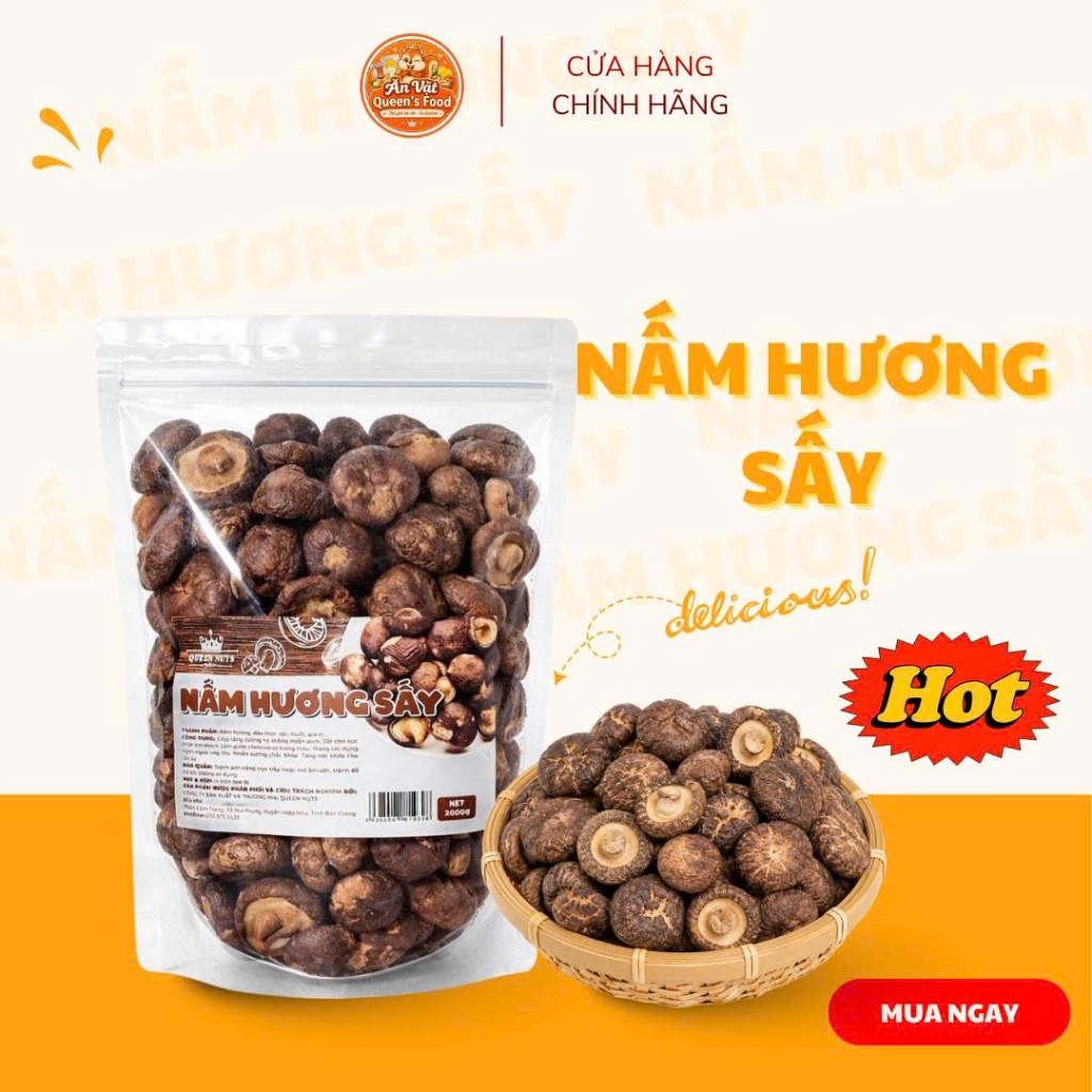 Nấm Hương Sấy Loại Đặc Biệt To Queen Nuts Túi 300G 500G 1KG - Nấm Sấy Giòn Ăn Liền Giàu Dinh Dưỡng