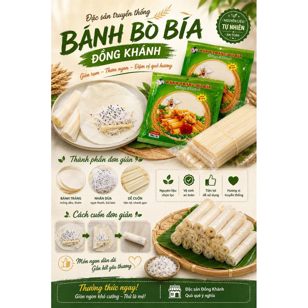 bánh bò bía Đồng Khánh - vỏ bánh bò bía - cuốn nem , cuốn chả gò