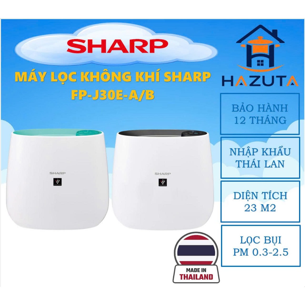 Máy lọc không khí Sharp FP-J30E-B, FP-J30E-A, nhập khẩu Thái Lan, diện tích 23m2, bảo hành 12 tháng