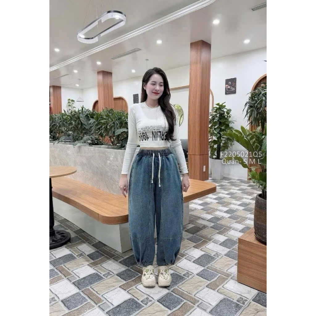 Quần jean dáng baggy bo chun TOMBI SHOP
