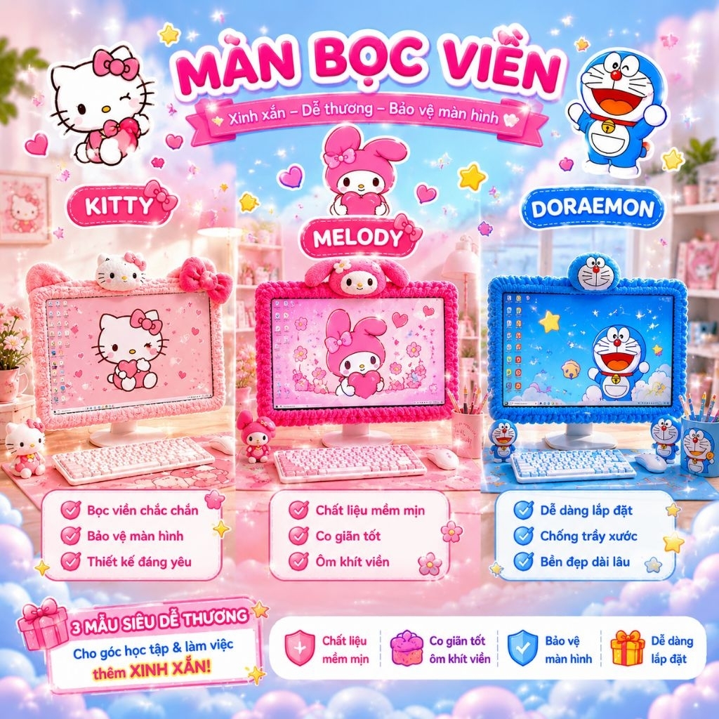 🌻 BỌC VIỀN TIVI KITTY MELODY DOREMON 🎀 KITTY HOUSE