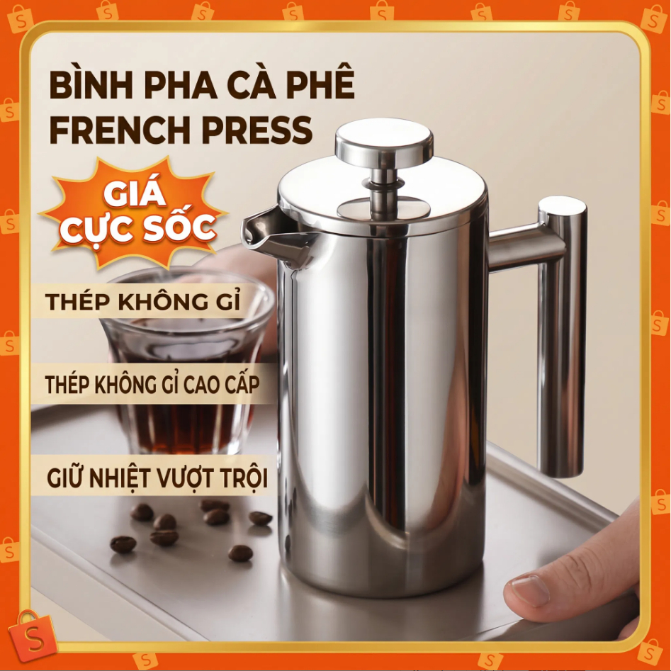 French Press Bình pha Cà phê kiểu Pháp Phin pha cà phê chịu nhiệt Phin pha cà phê Tea Coffee Brewer
