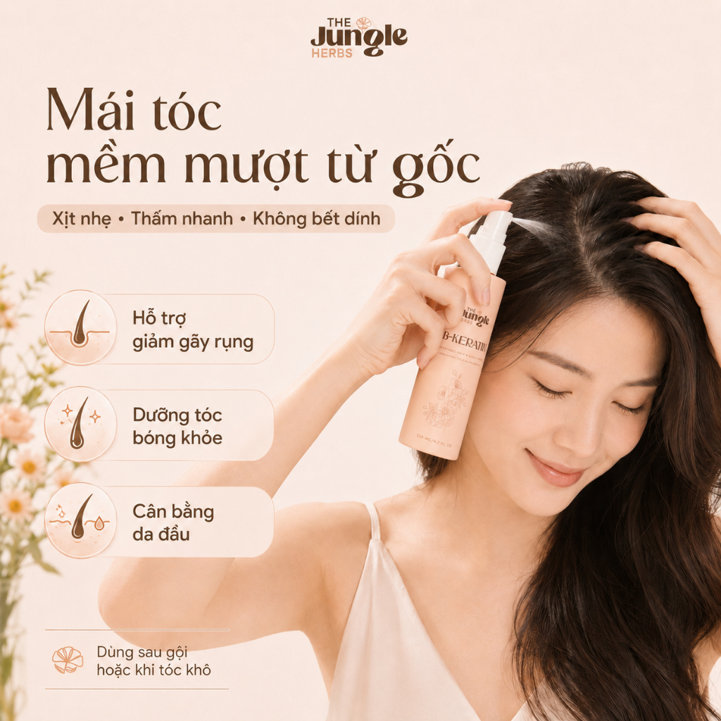 Serum kích mọc tóc, giúp tóc mềm mượt, khỏe mạnh B-Keratin dạng xịt - The Jungle Herbs 120ML