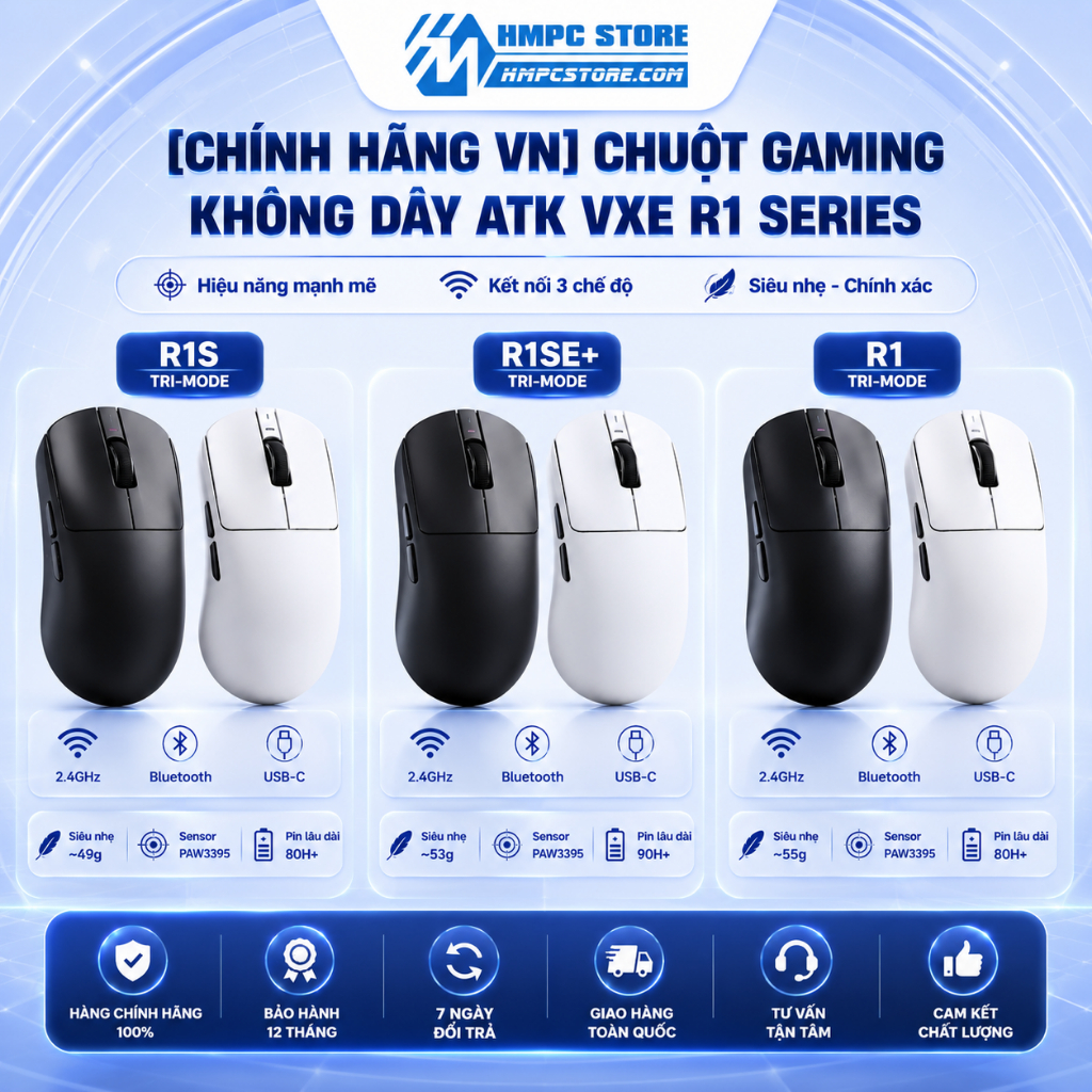 [CHÍNH HÃNG VN] Chuột Gaming không dây ATK VXE R1S / R1SE+ / R1 | Tri-mode, bảo hành 12 tháng