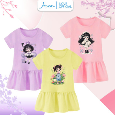 [MỚI] Váy ĐUÔI CÁ cộc tay cho bé gái AORE, Váy in hình Bé Gái dễ thương, cute chất liệu cotton thoáng mát 8-35kg
