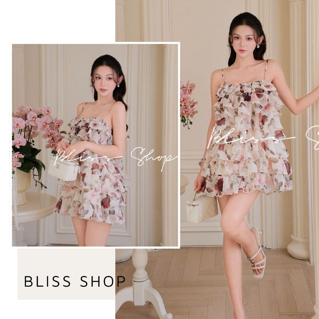 [Summer 2026] Set Áo 2 Dây Họa Tiết Hoa Lá Xinh Xắn Phối Chân Váy Ngắn Điệu Đà Bliss Shop - S897