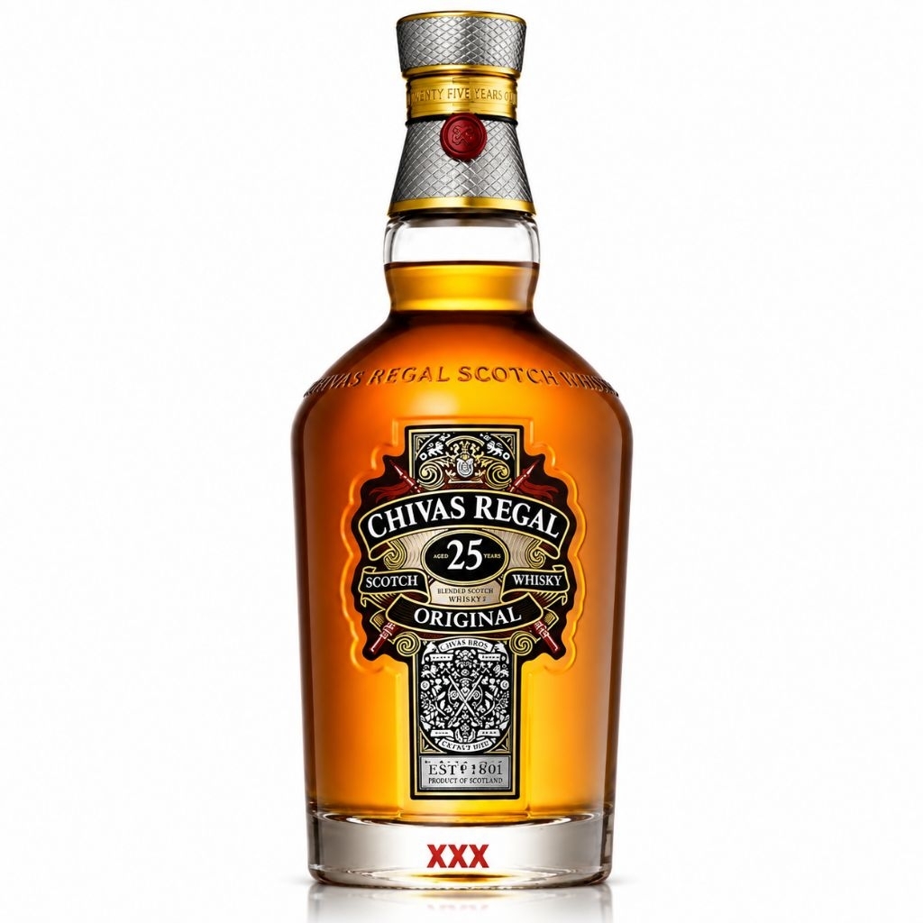 Vỏ Chai Chivas 25 Scotland Cao Cấp Trang Trí Nhà Cửa. Chai Rỗng Không Có Chất Lỏng Bên Trong.