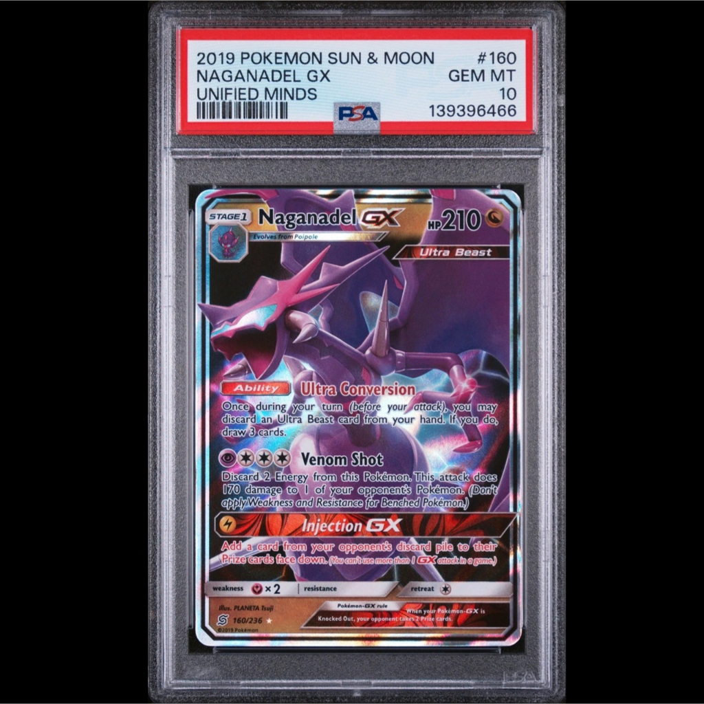 Thẻ PSA10 ENGLISH SM Unified Minds Naganadel GX 160/236 GEM MT SPECIAL ART RARE D91 13