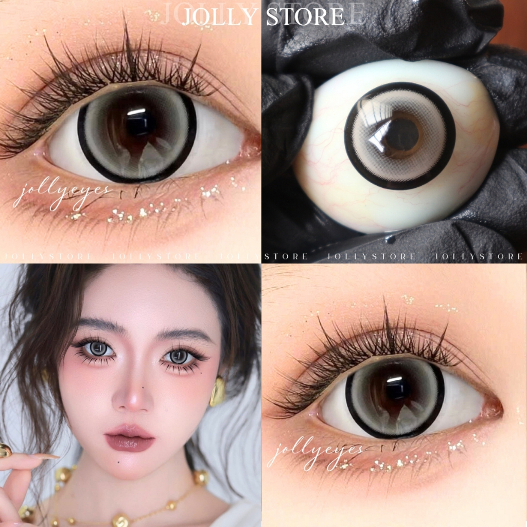 [6M] Lens Kính áp tròng FC 404 Gray JOLLY STORE lens mắt mèo viền đen giãn to 14.5mm LUNA EYES