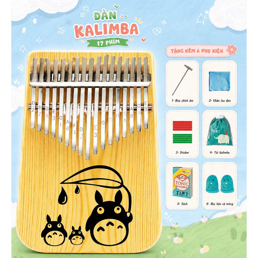 Giấy dán màu dán nốt Đàn kalimba 42 phím SKP02 17 phím đàn kalimba 21 phím cho bạn mới tập chơi NEWB