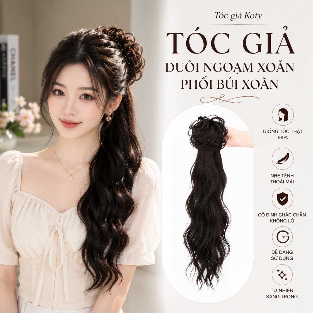 Tóc giả đuôi ngoặm xoăn phối búi xoăn | Tóc giả nữ phong cách cổ trang