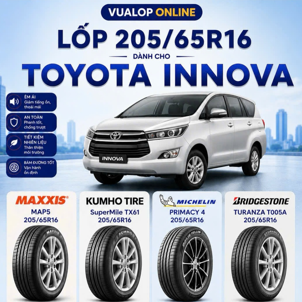 Lốp cho xe Toyota Innova 205/65R16 KUMHO MAXXIS bám đường tốt - Chính hãng bảo hành 5 năm