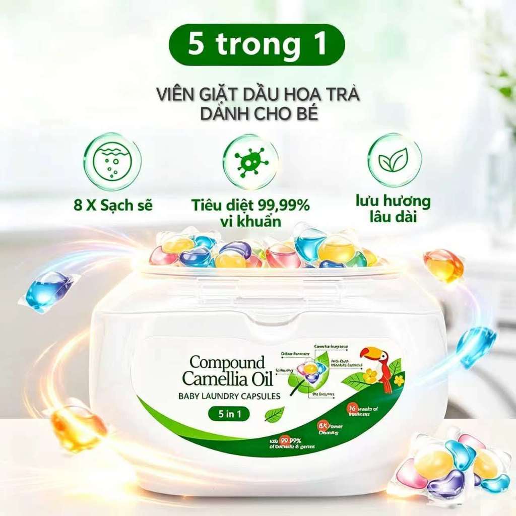 50 Viên nước giặt Laundry Pods Family Size 5 trong 1 (50 viên) Loại bỏ vết bẩn và mùi hôi