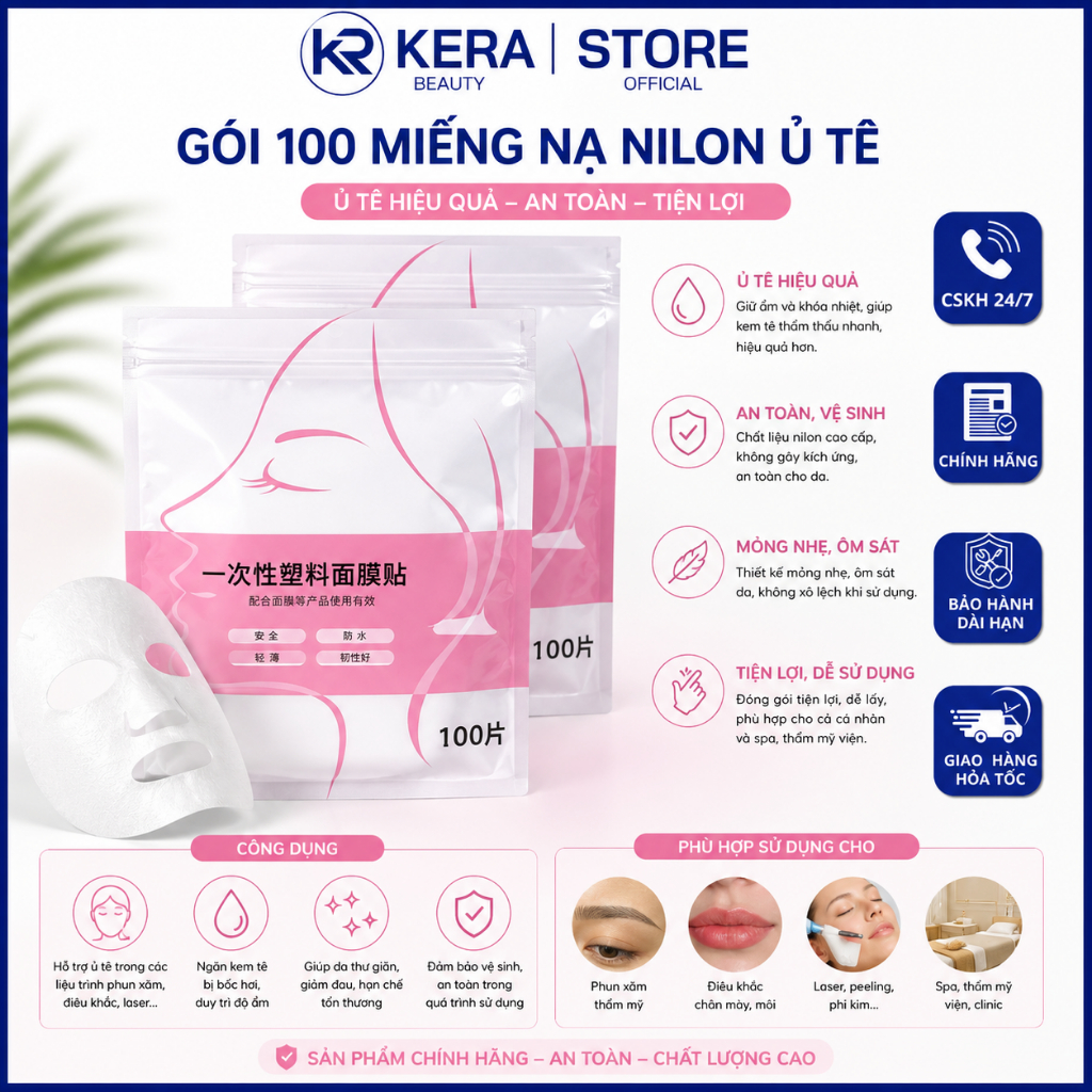 Mặt Nạ Ni Lông Ủ Tê Mặt Gói 100 Miếng Linong Đăp Mặt Chất Liệu Pe