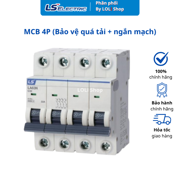 MCB 4P CB tép cầu dao 3 pha 6A 10A 16A 20A 25A 32A 40A 50A 63 6kA LS BKJ63N 3P Áp tô mát tép át tép 