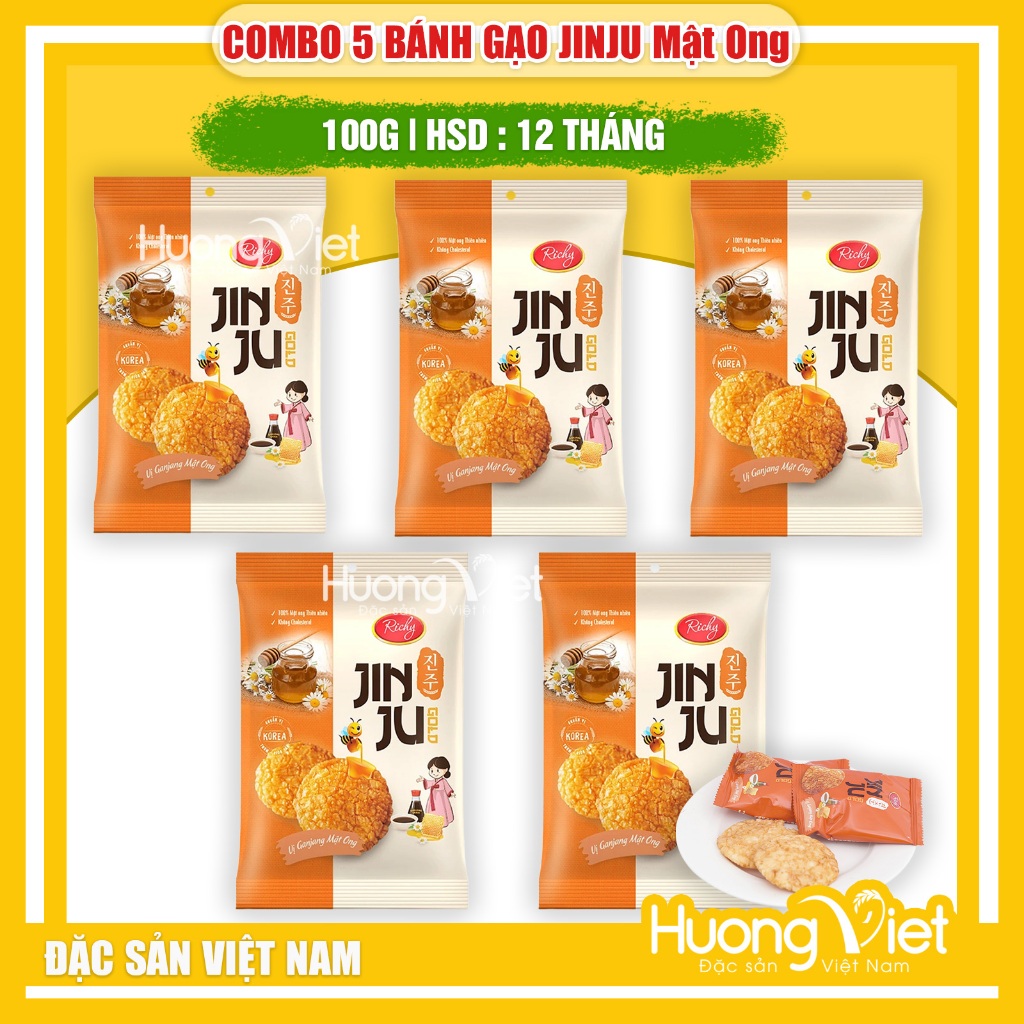 COMBO 5 Bánh gạo JINJU Mật Ong túi 100g | Snack Hàn Quốc thơm ngon
