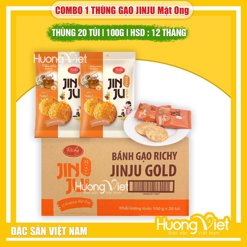 1 THÙNG Bánh gạo 20 GÓI JINJU Mật Ong túi 100g | Snack Hàn Quốc thơm ngon