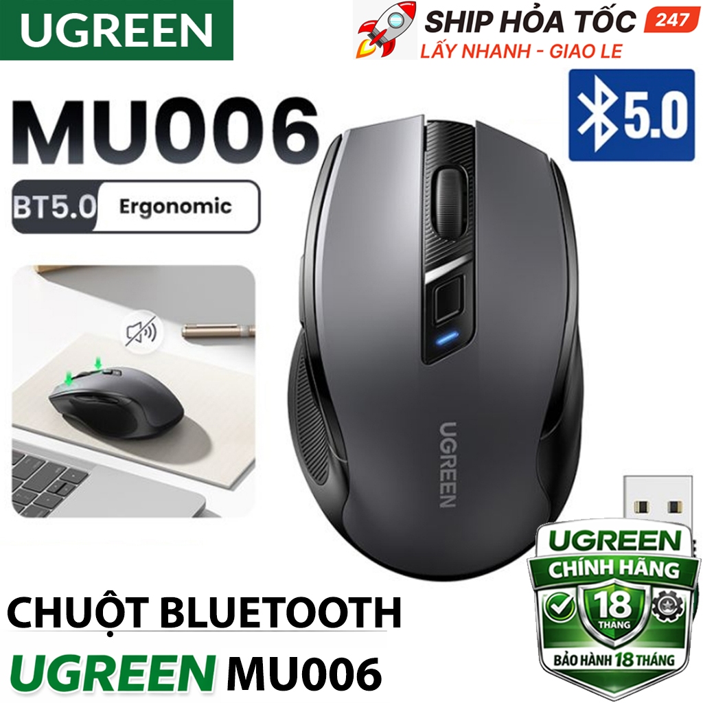 Chuột Không Dây Công Thái Học UGREEN MU006 – Kết Nối Đa Năng, Thiết Kế Yên Tĩnh, Hiệu Suất Vượt Trội