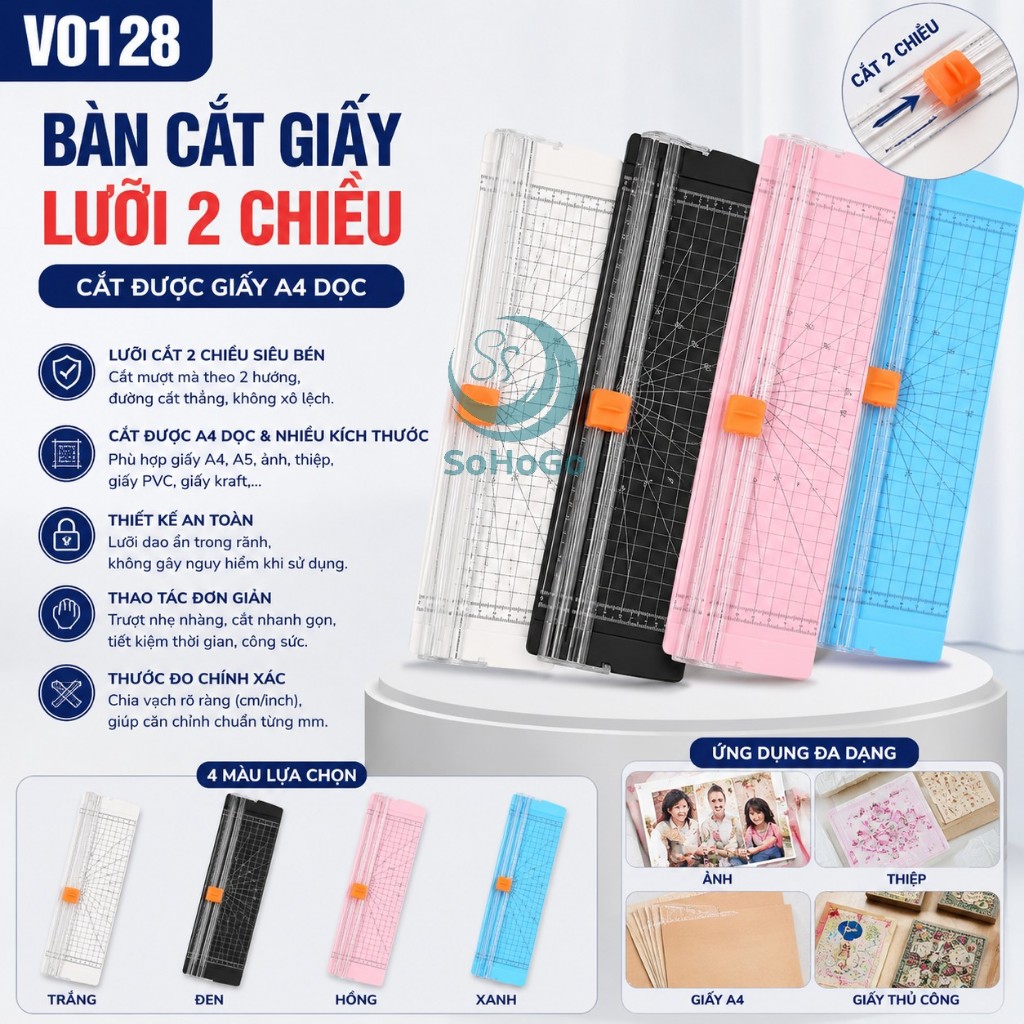 Bàn Cắt Giấy 2 Chiều Mini Khổ A4 | A5, Bàn Cắt Giấy Lưỡi 2 Chiều Cắt Được Giấy A4 dọc