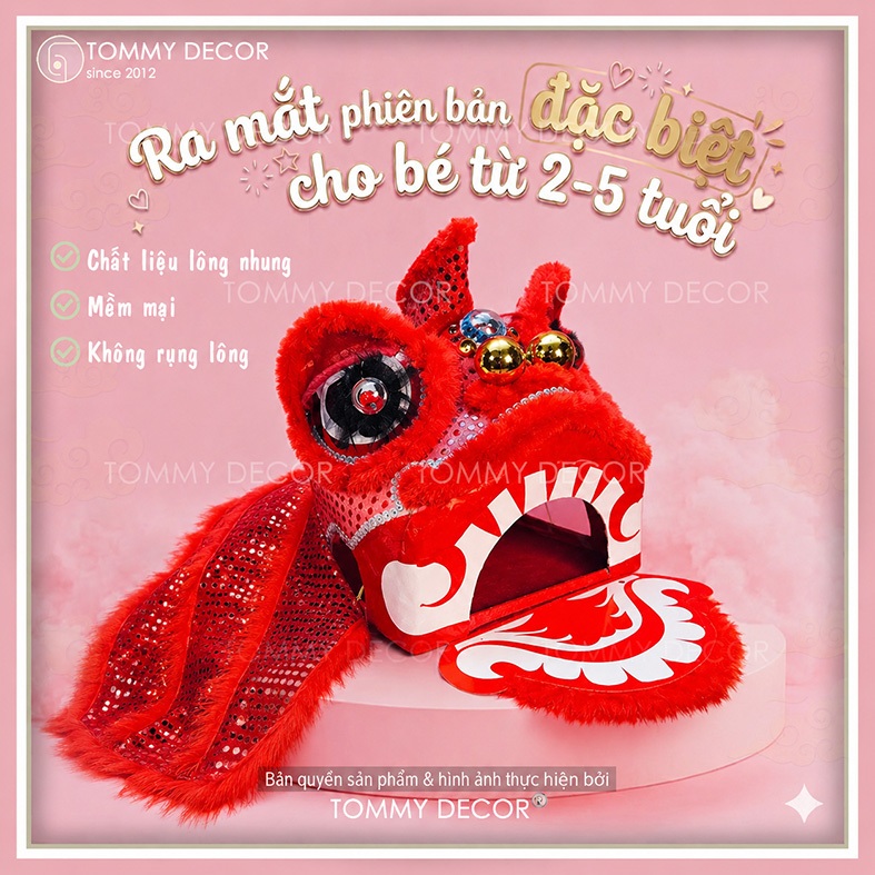 [Đầu múa Lân KHÔNG RỤNG LÔNG Cho Bé] Đầu Lân cho bé từ 2-8 tuổi, đầu múa lân cho bé