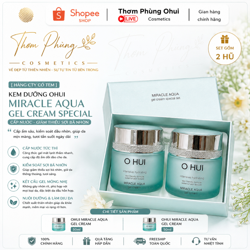 [ Hàng Cty Có Tem ] Kem Dưỡng Ohui Miracle Aqua Gel Cream Special Hủ 50ml cấp nước giảm thiểu sợi bả
