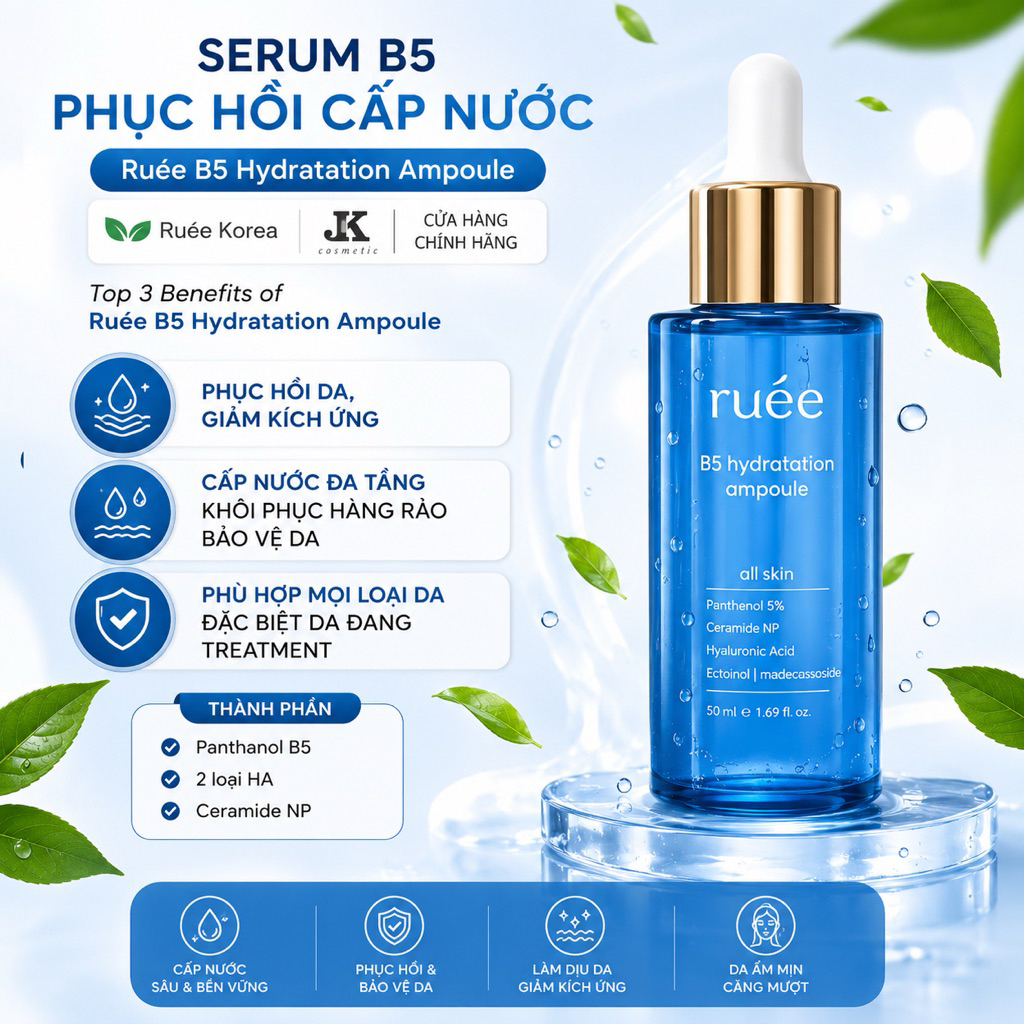 Serum RUEE Phục Hồi Da Cấp Nước B5 & Dưỡng Trắng Arbutin - JK Auth Cosmetics