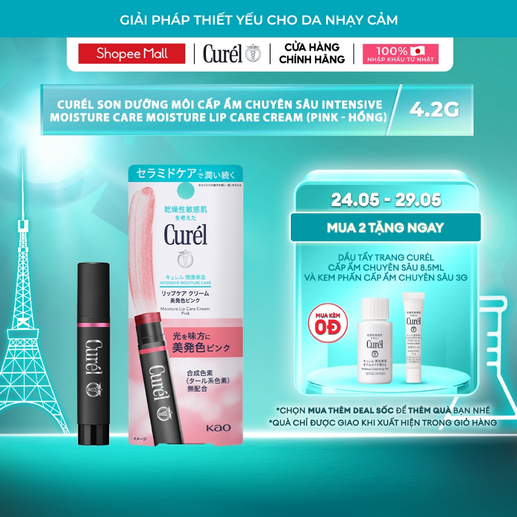 Son Dưỡng Môi Cấp Ẩm Chuyên Sâu Curel Intensive Moisture Care Moisture Lip Care Cream - Hồng 4.2g