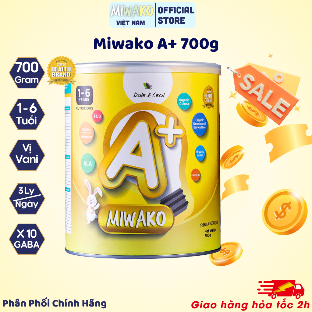 (Date t10/2027)Sữa Công Thức Hạt Thực Vật Hữu Cơ Miwako A+ Vị Vani Hộp 700g, Dinh dưỡng hoàn chỉnh -