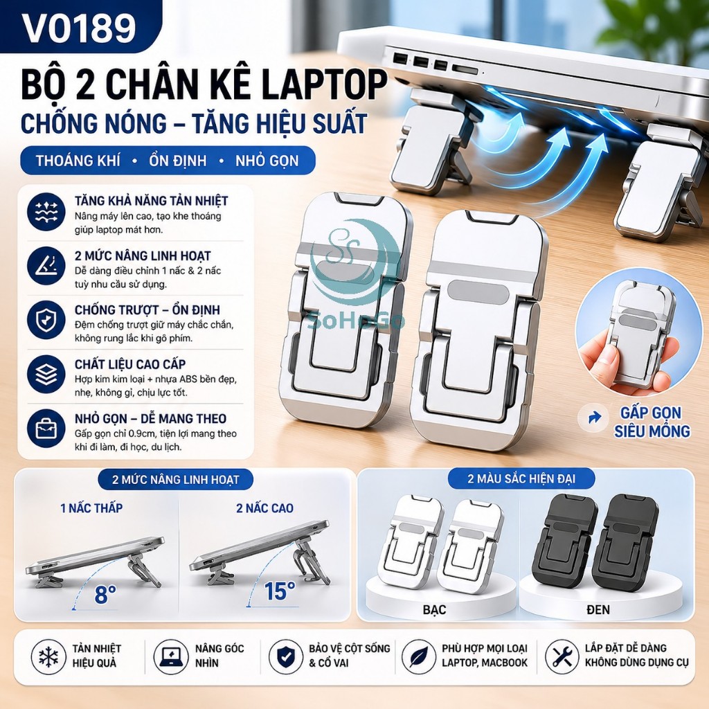 Chân Kê Laptop Tản Nhiệt Mini -Đế Nâng Laptop Gấp Gọn -Kệ Kê Laptop Tản Nhiệt